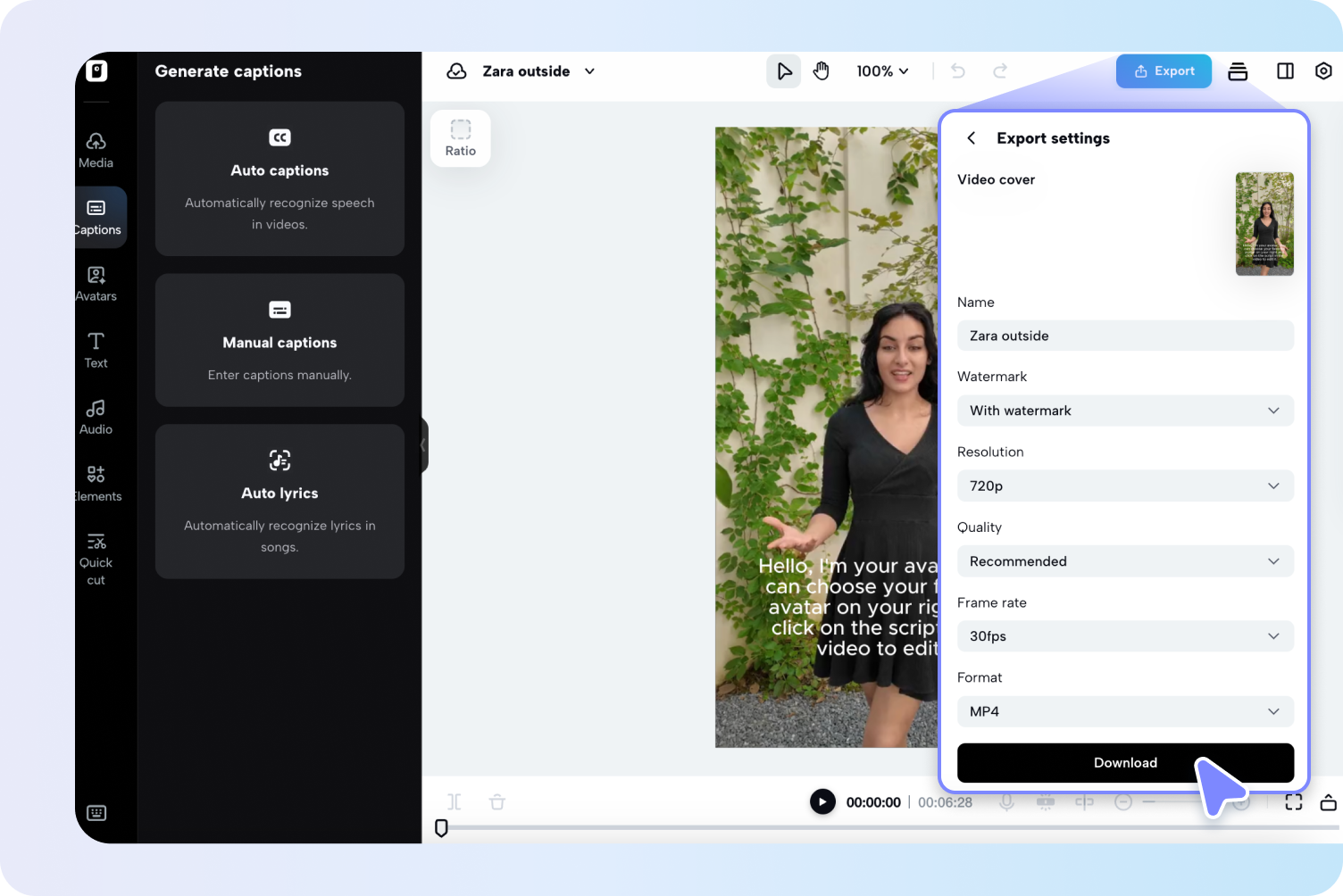 Export your avatar video
