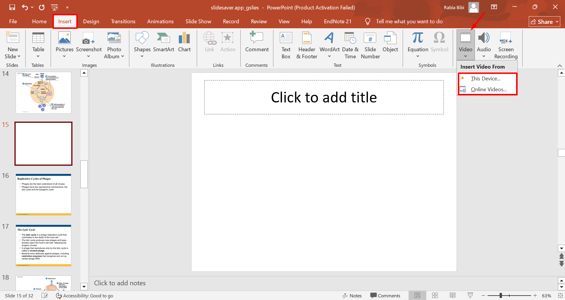 Image revealing how to insert a video in PowerPoint on computer