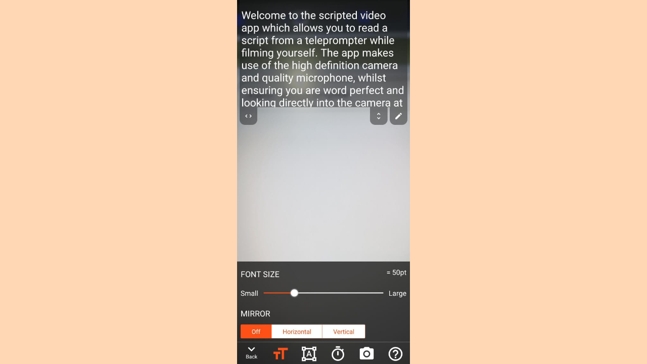 Interfaccia dell'app Teleprompter per video