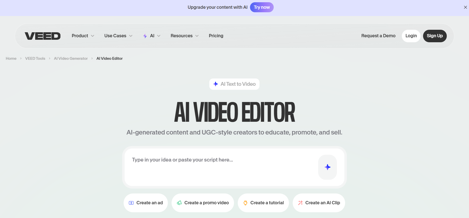 Veed.io ana sayfası