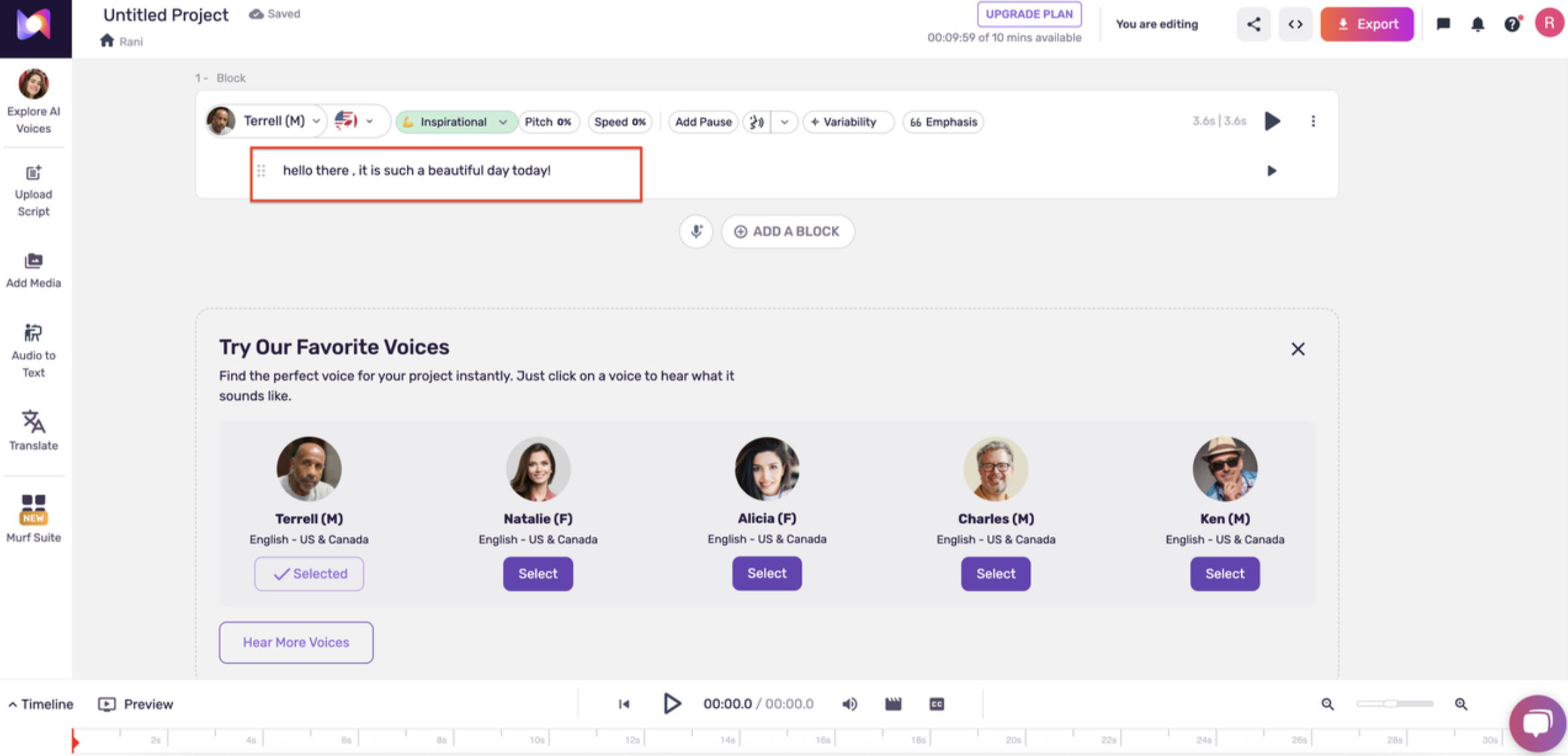 Upload the script and select voice