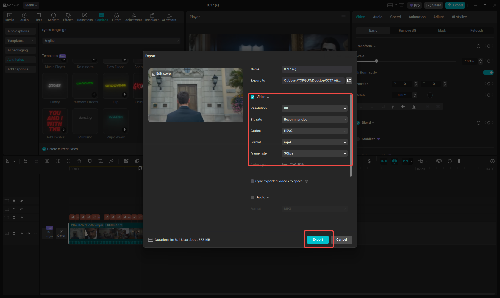Export the video