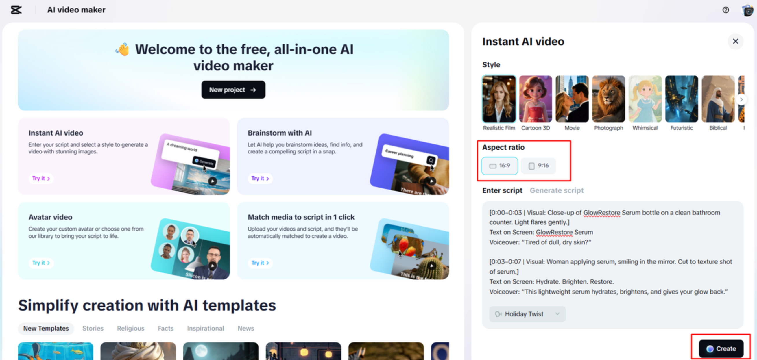 Converting a script to a video in CapCut Web