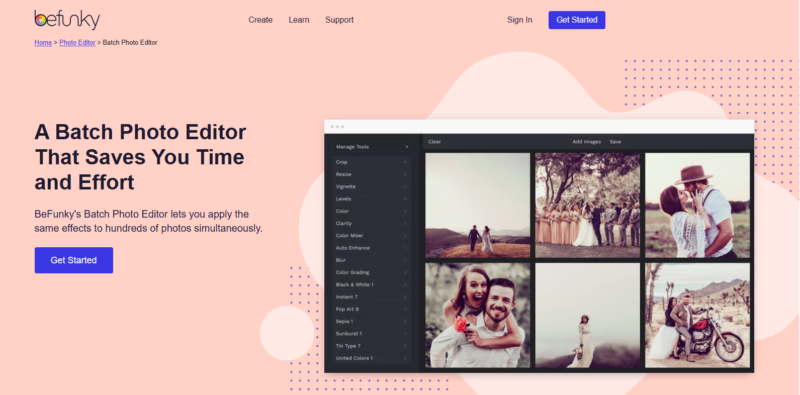 BeFunky's batch editor interface