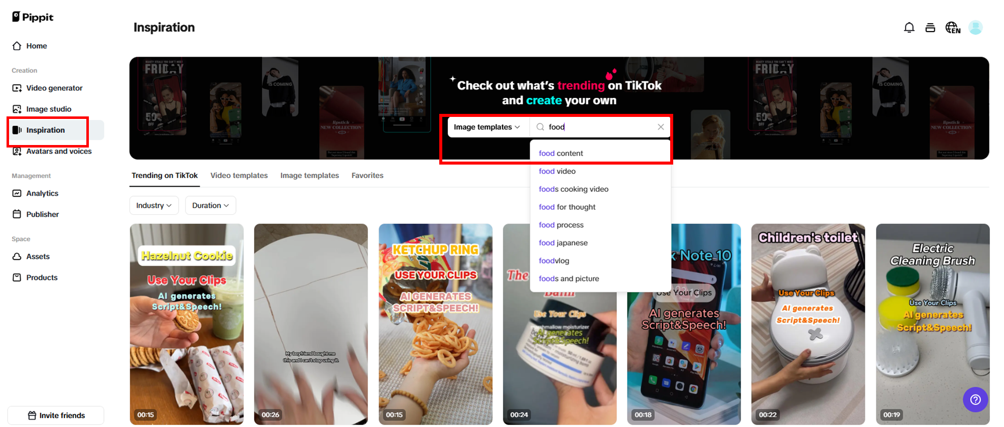 Access the Inspiration page