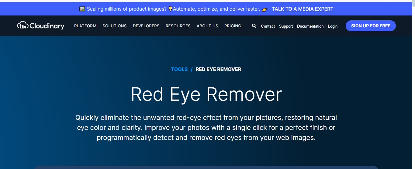 Open Cloudinary -Herramienta en línea de corrección de ojos rojos