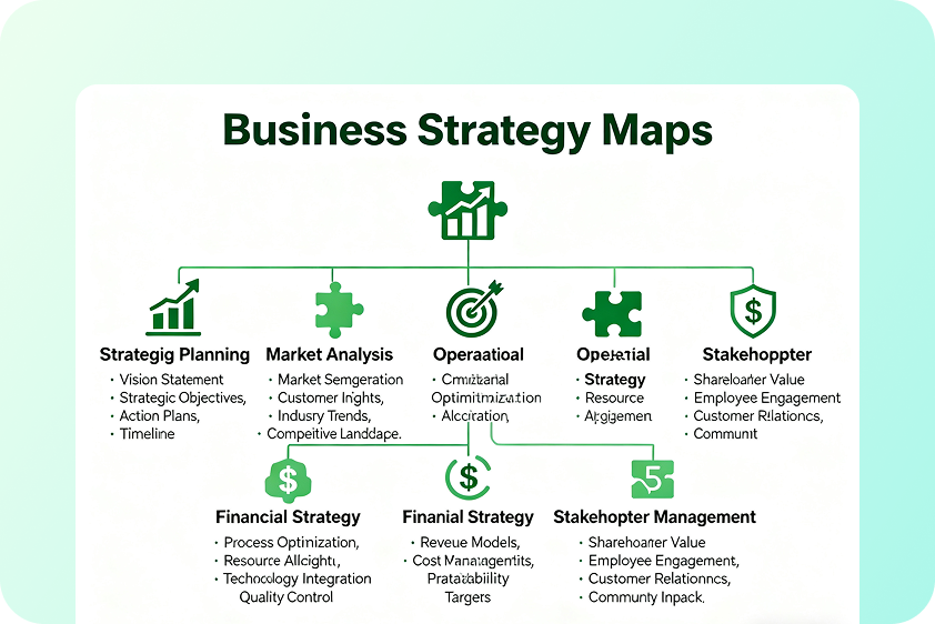 Diagram showing connected tasks and milestones for company planning