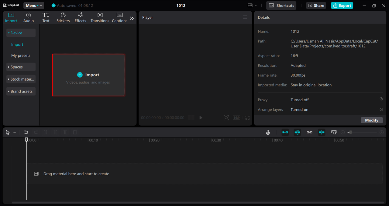 Importieren der Mediendateien in den CapCut Desktop-Video-Editor
