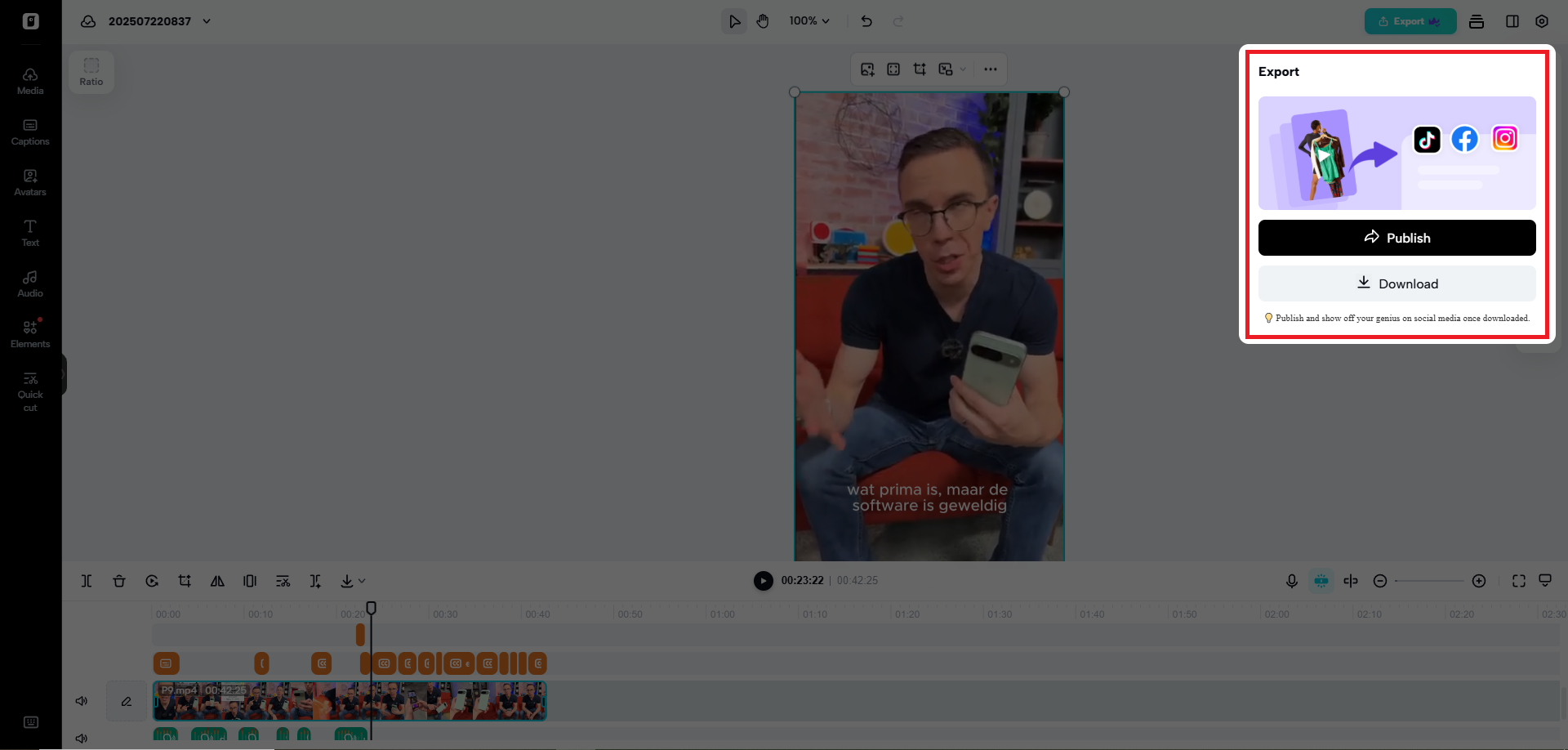Export your AI-dubbed video