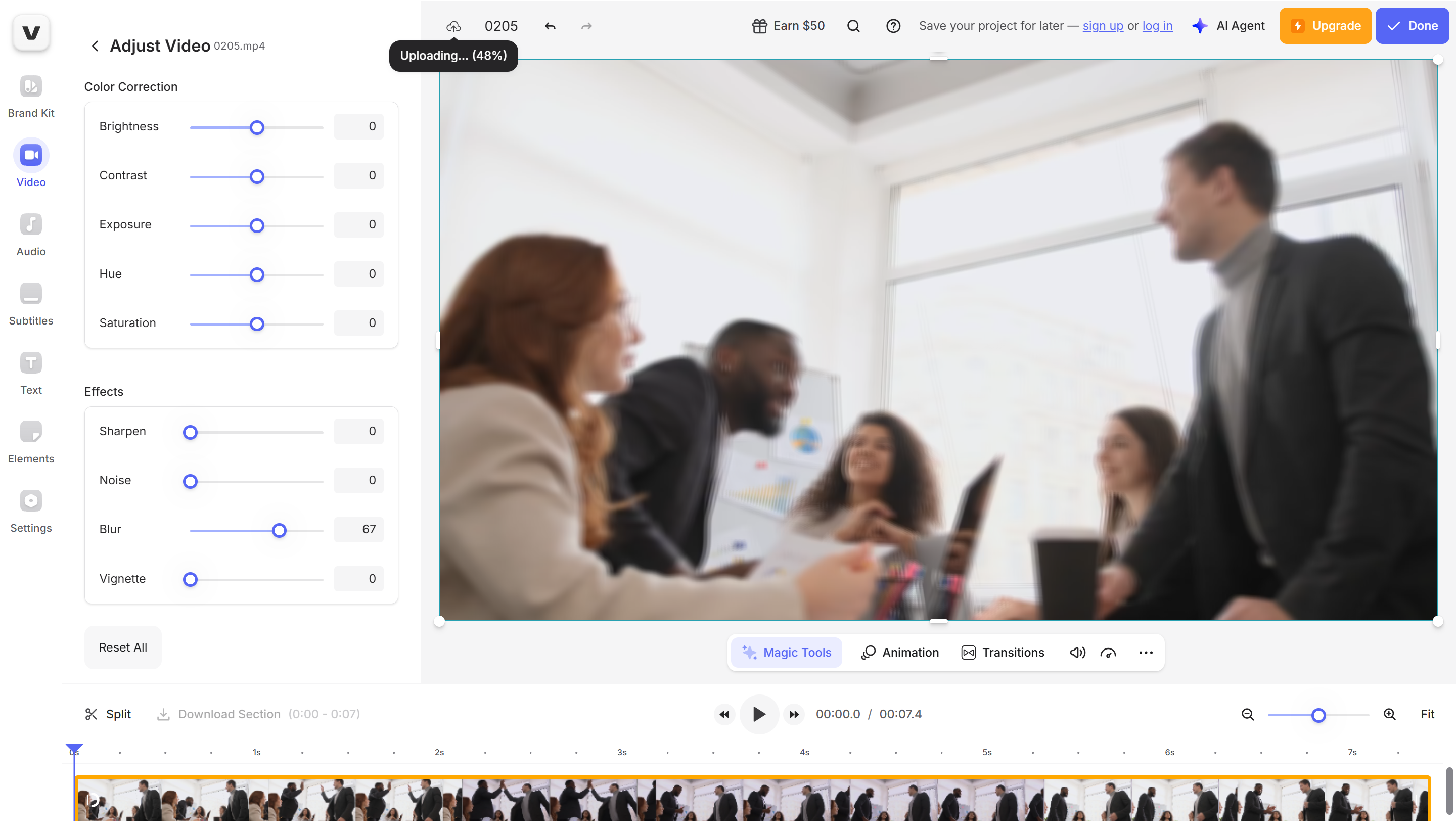 Interface of VEED.io - a free online video editor to blur face