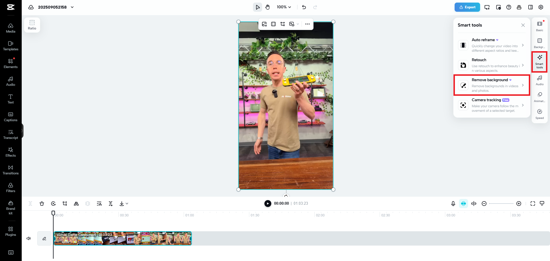 Choose the background removal feature