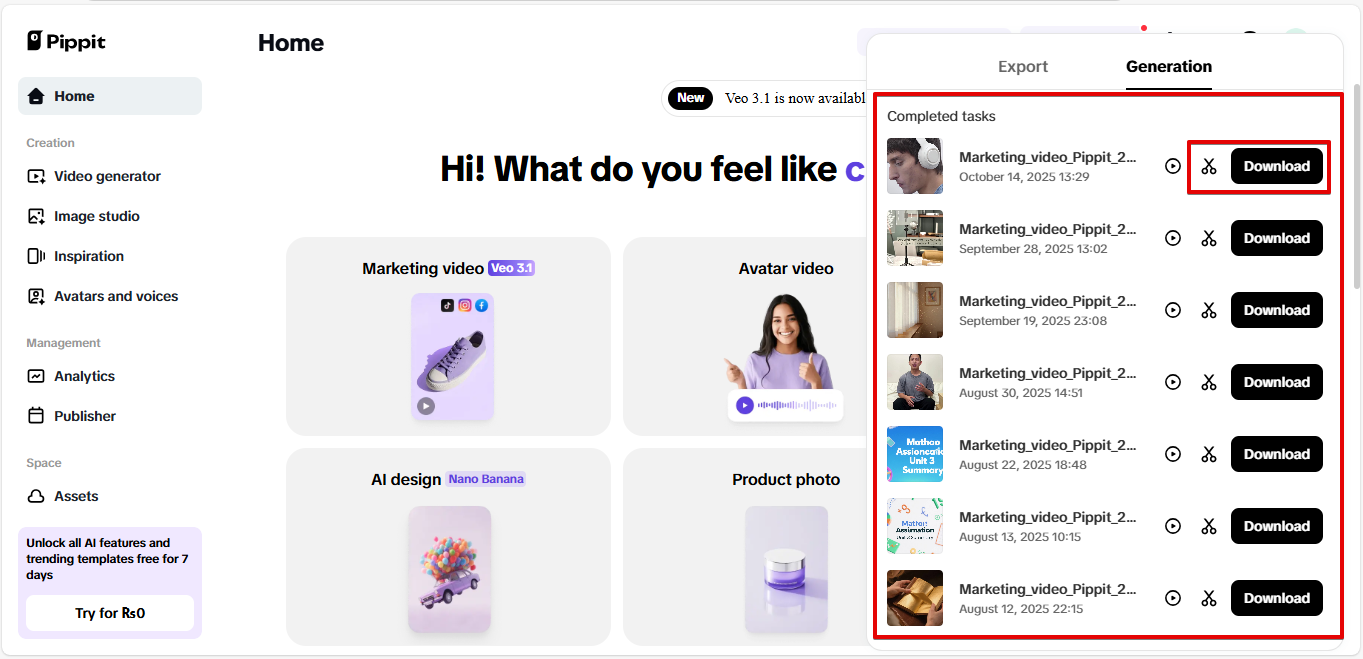 Exportando video desde Pippit
