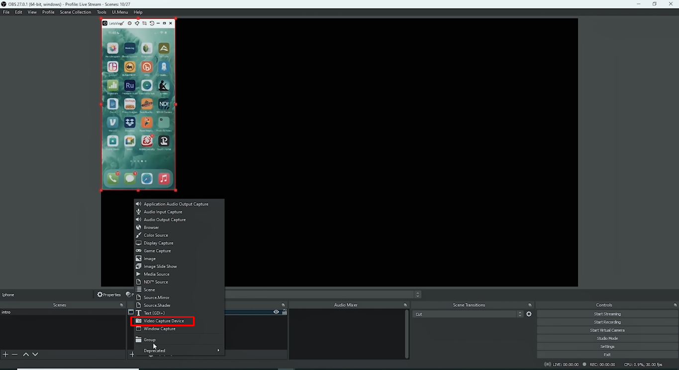 Magdagdag ng telepono sa OBS recording software