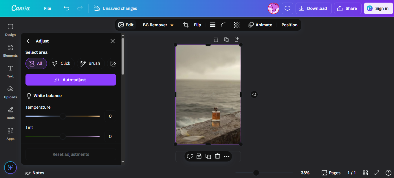 Interface of Canva