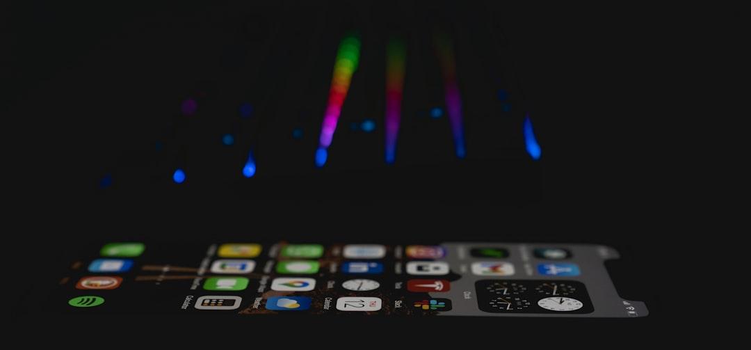 A futuristic-looking interface showing complex video editing with glowing lines and particles