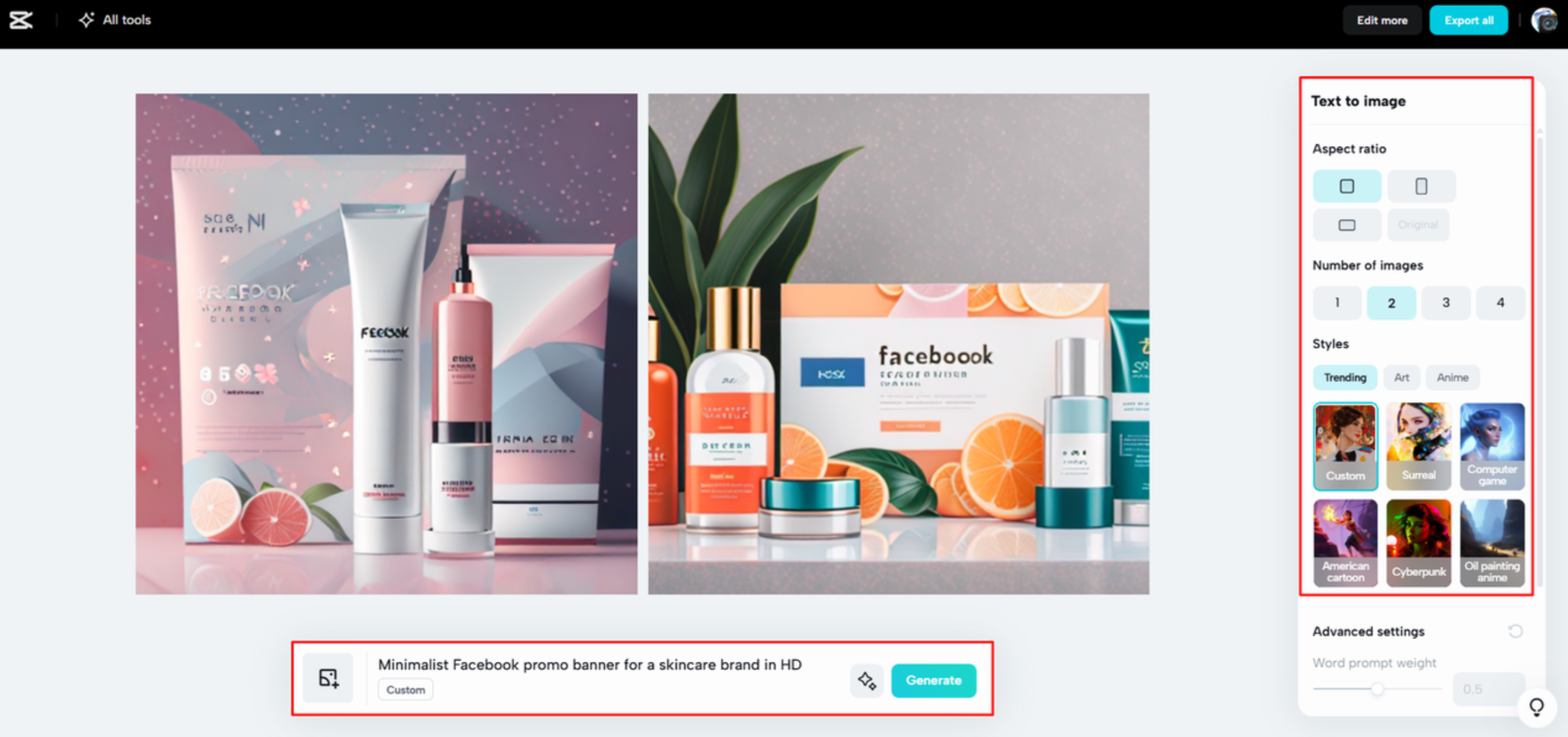 CapCut Web'de yapay zeka ile bir görsel oluşturma