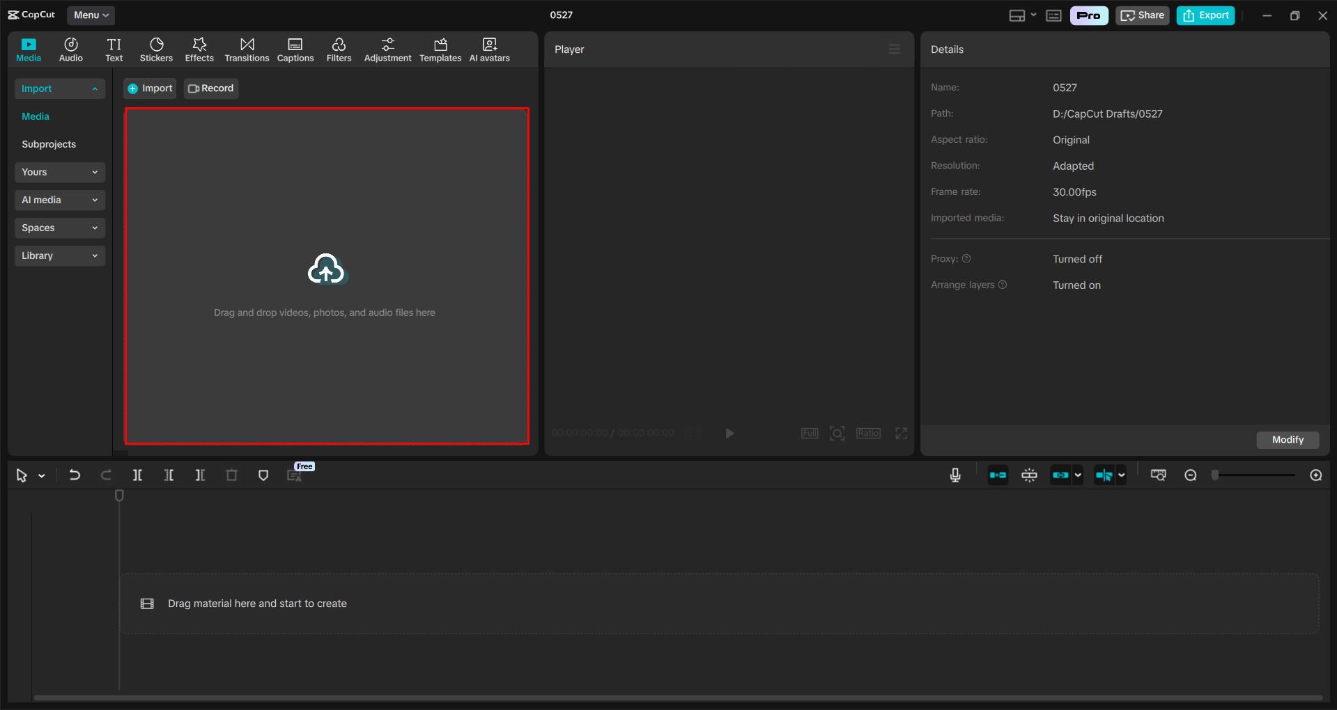 Importing a video into the CapCut desktop video editor