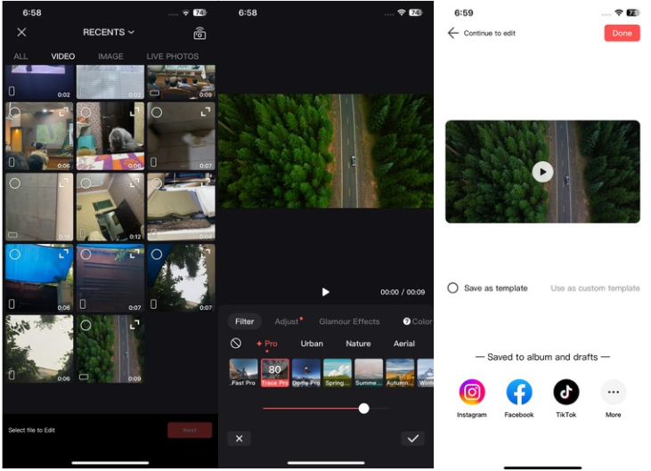 Interface of the DJI video editor