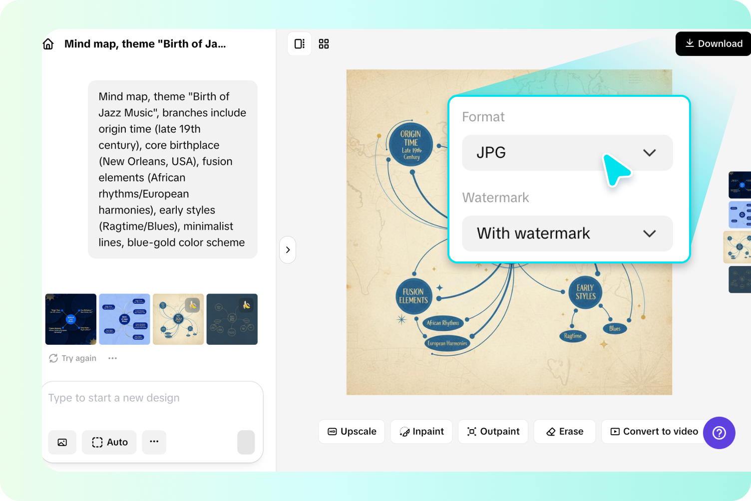 Exporting mind map from Pippit