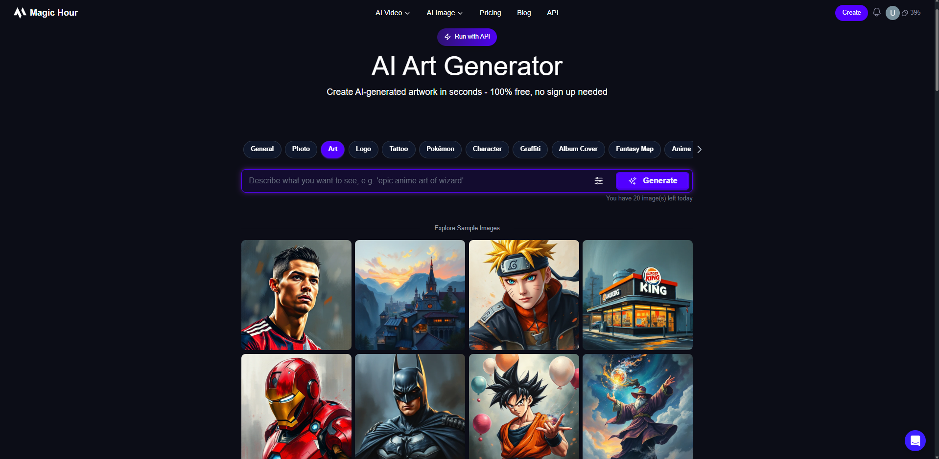 Interface of Magic Hour AI - the most liked AI image generator with no sign up