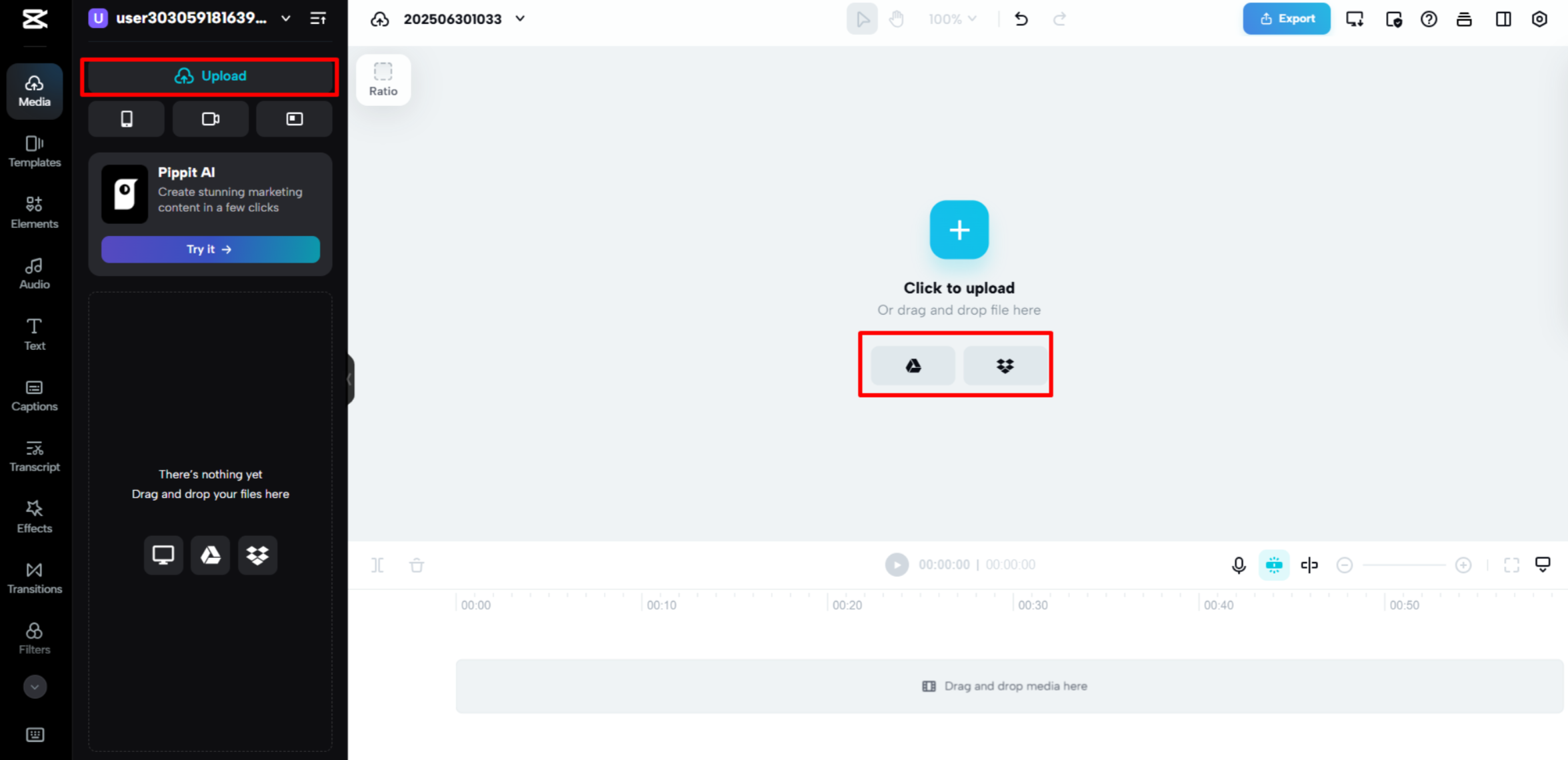 Videonun CapCut Web'e yüklenmesi