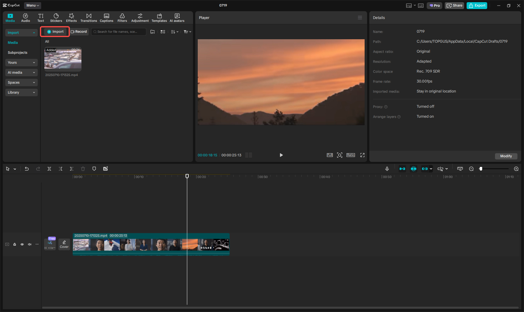 Importing the Chinese video into CapCut