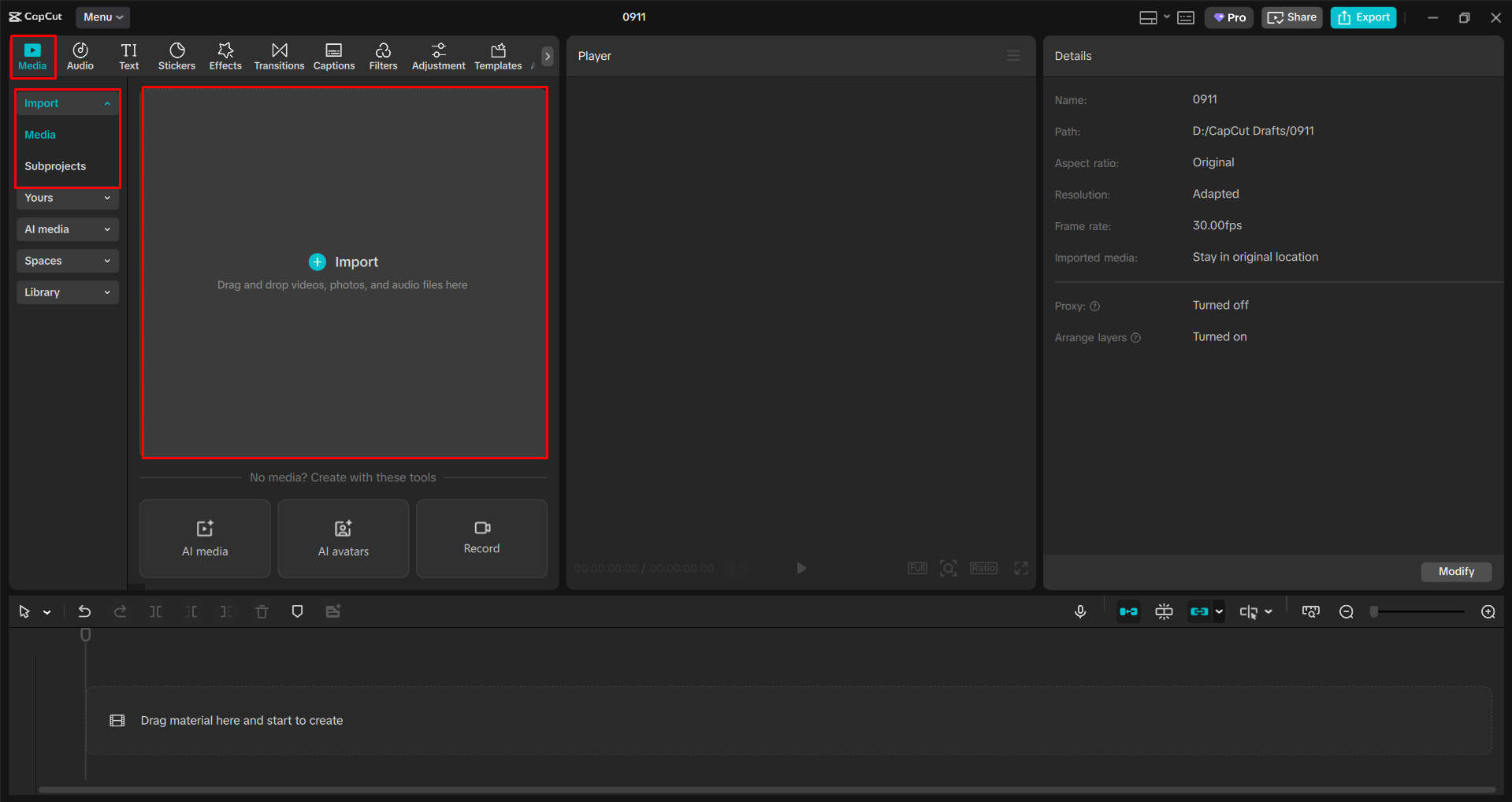 Importing a video into the CapCut desktop video editor
