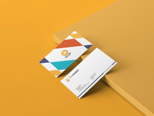 Colorful business card with bold geometric shapes