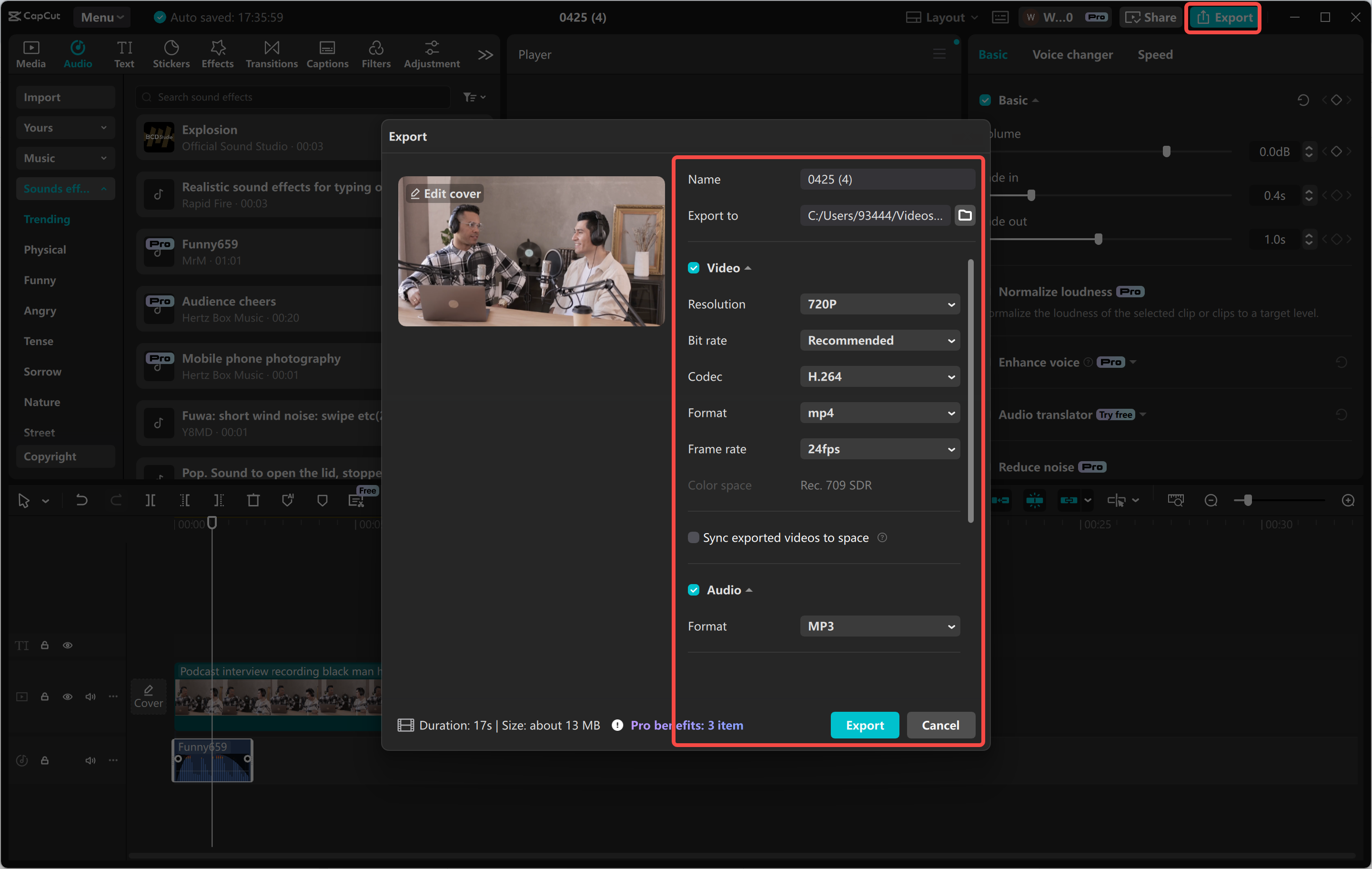 Esportazione di un video dall' CapCut editor video desktop