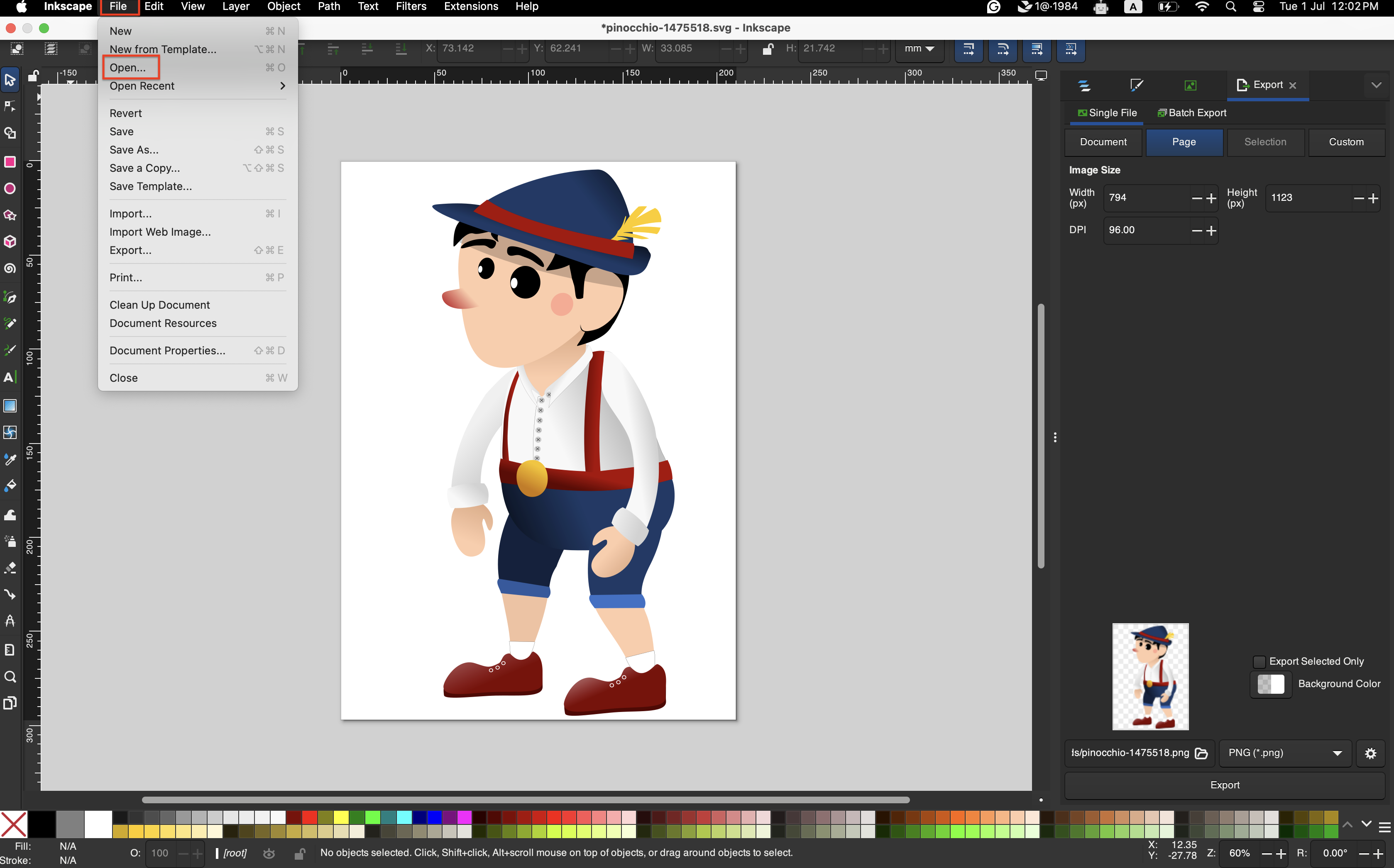 Install and open SVG file in Inkscape