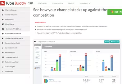 Rozhraní TubeBuddy - rychlý způsob, jak provést analýzu konkurentů YouTube