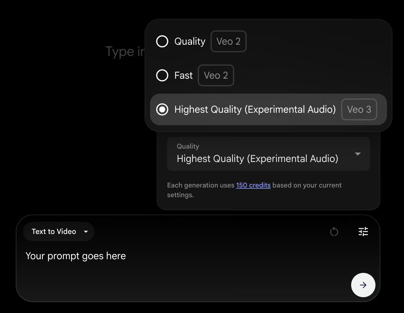 Ajuste la configuración de calidad para el audio VEO 3 con