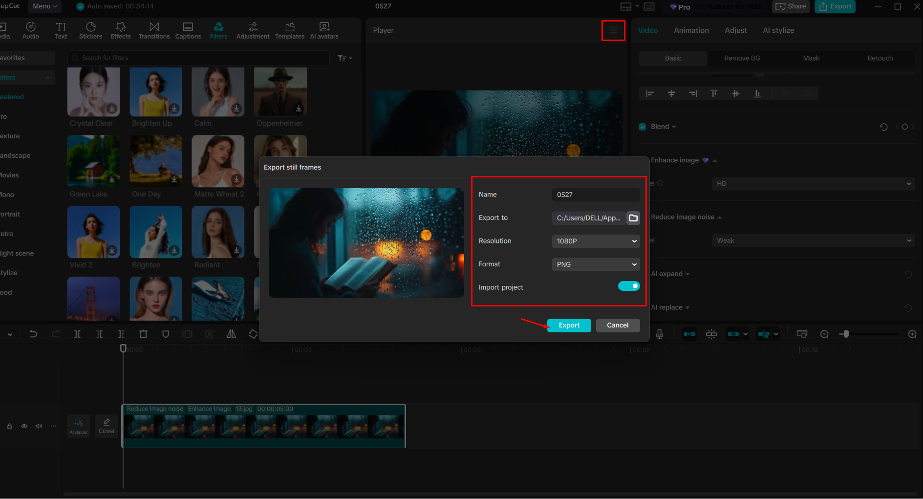 Mengekspor gambar dari editor video desktop CapCut