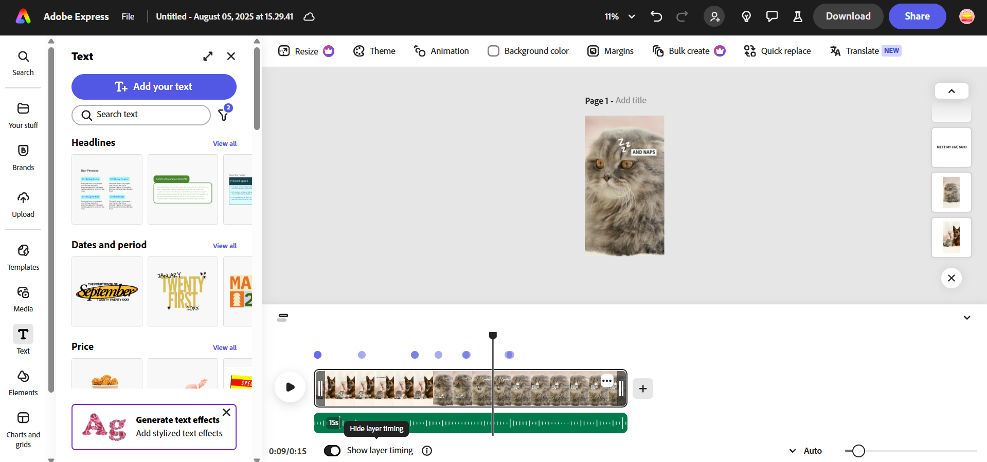 Interfaccia di Adobe Express