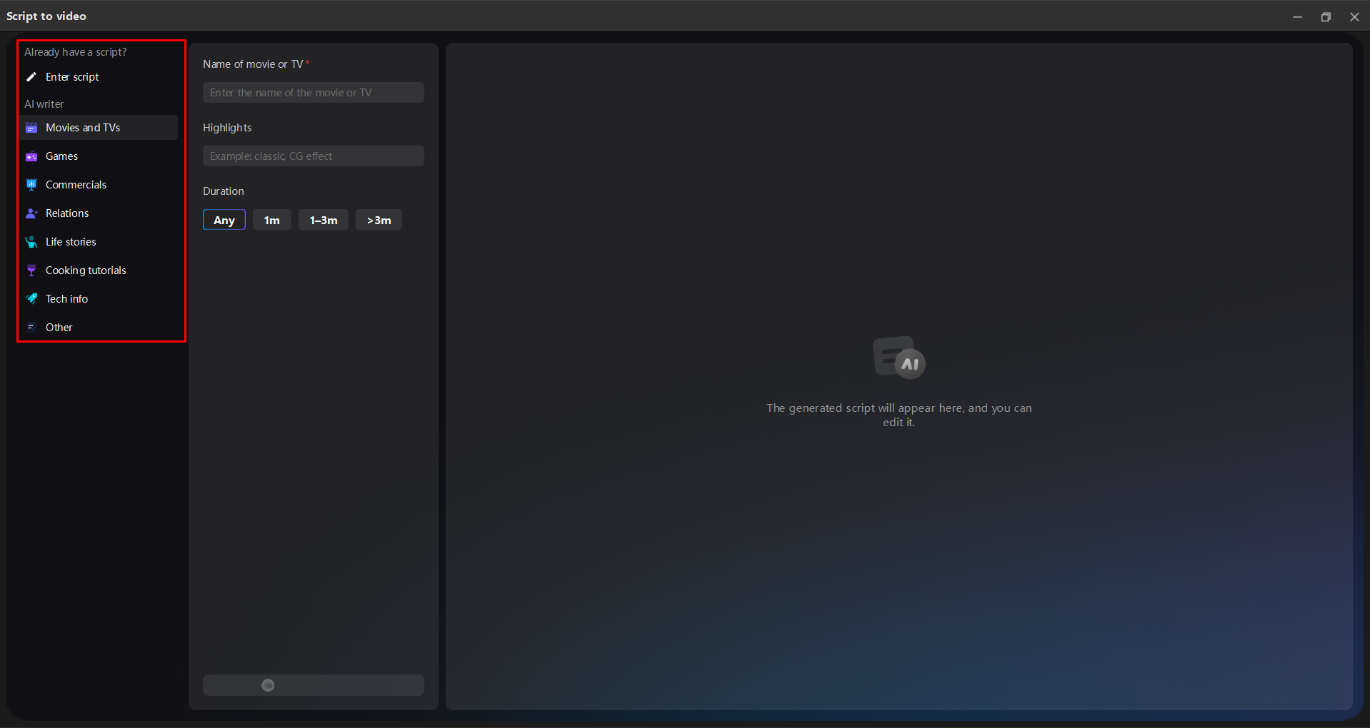 Alegerea unui scriitor AI pentru generarea de scripturi în editorul video CapCut desktop