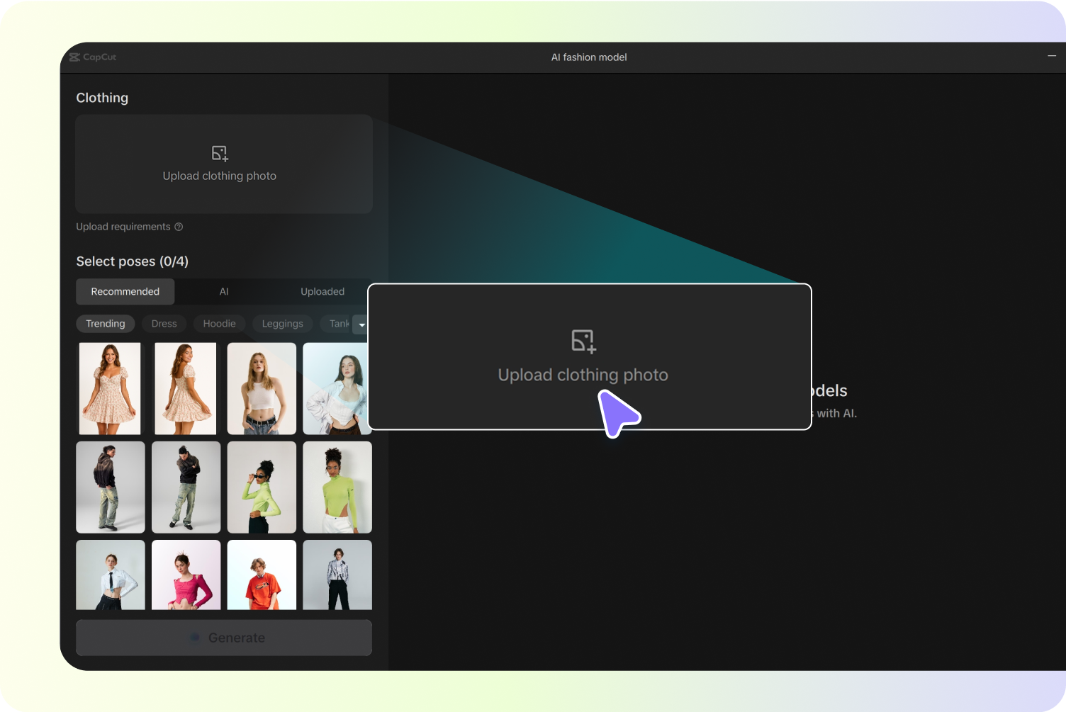 Fast and customizable models in CapCut's clothes swap AI-free tool