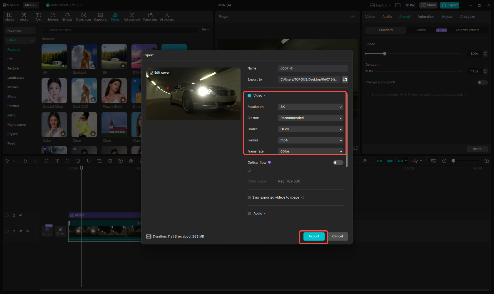 Export the file