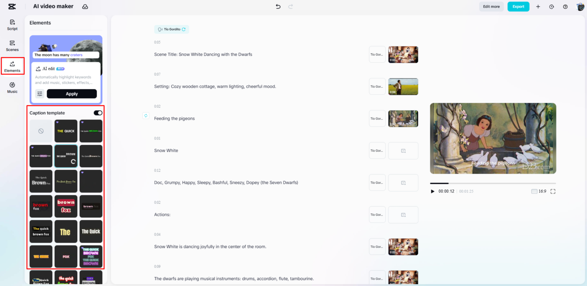 Choosing caption templates for video in CapCut Web