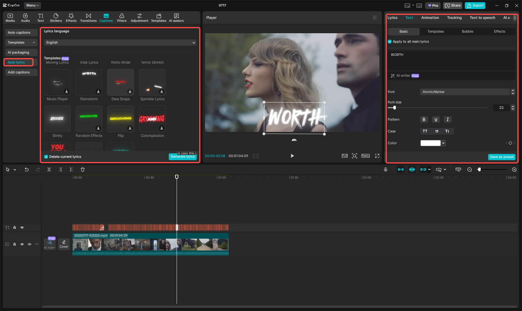 Edit the music festival lyrics video