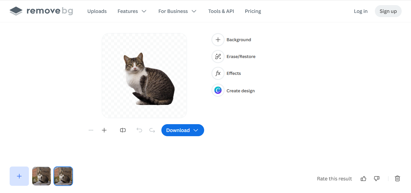 Interfața Remove.bg - un editor automat de fundal foto de încredere online