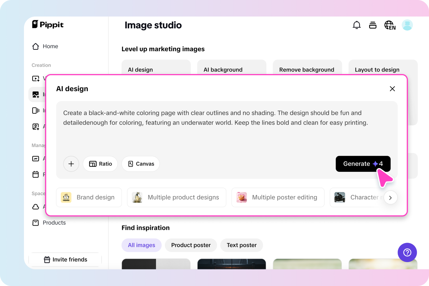 Generating coloring pages with Pippit