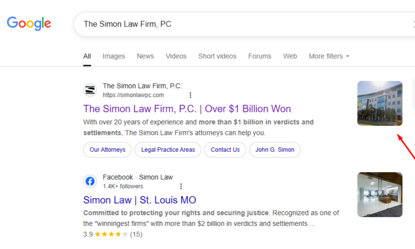 Image showing The Simon Law Firm, PC. Google business profile cover photo