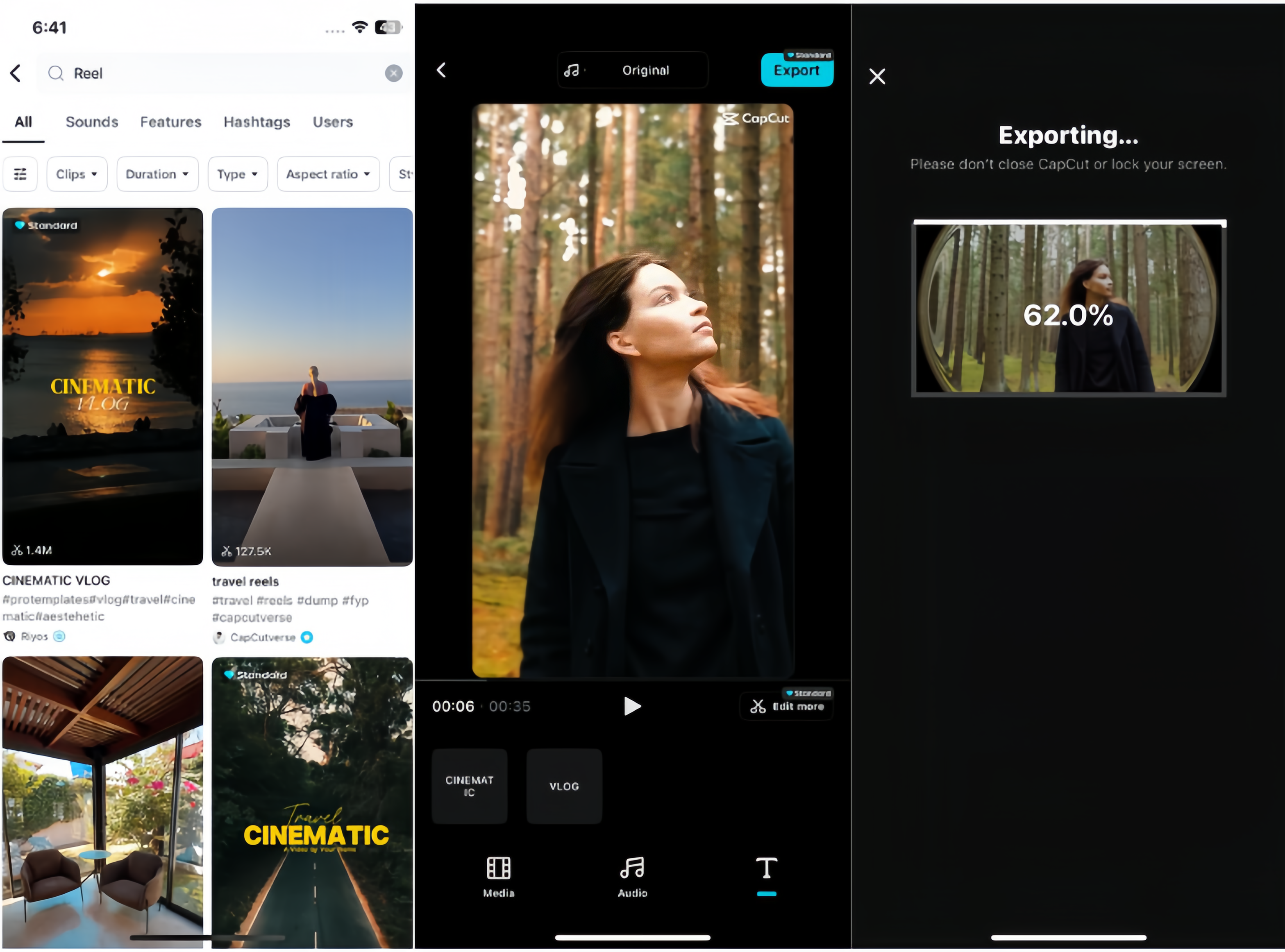 Interface of the CapCut mobile app - the best reel template app