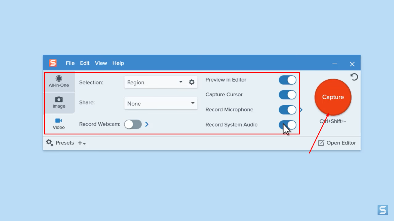 Snagit-schermrecorder starten op Windows