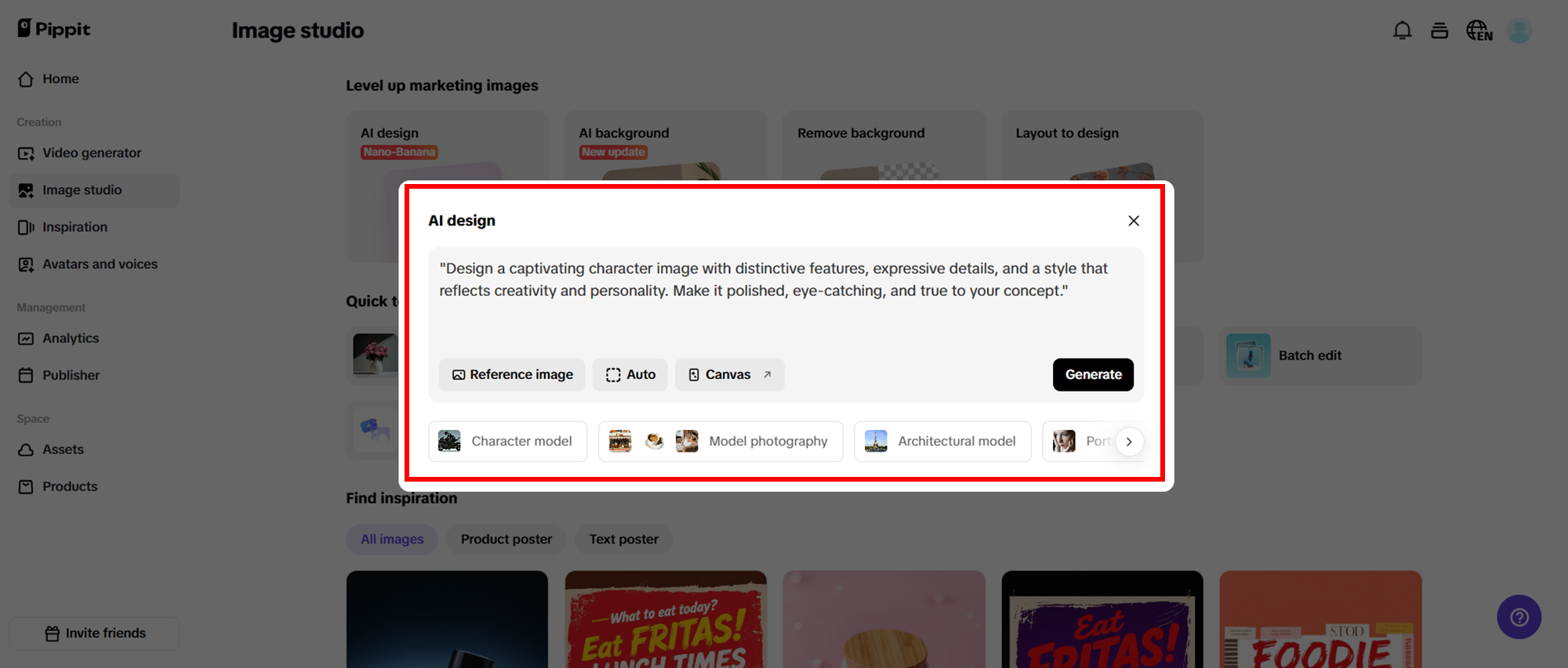 Enter prompts and generate your design