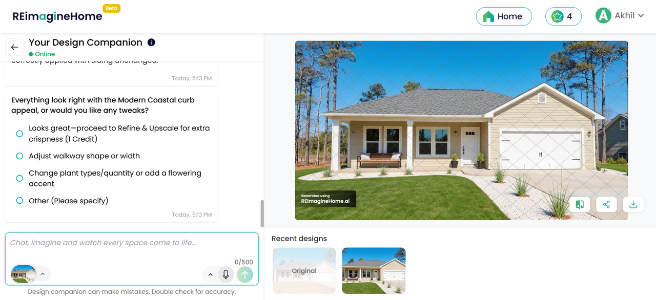 ReimagineHome interface