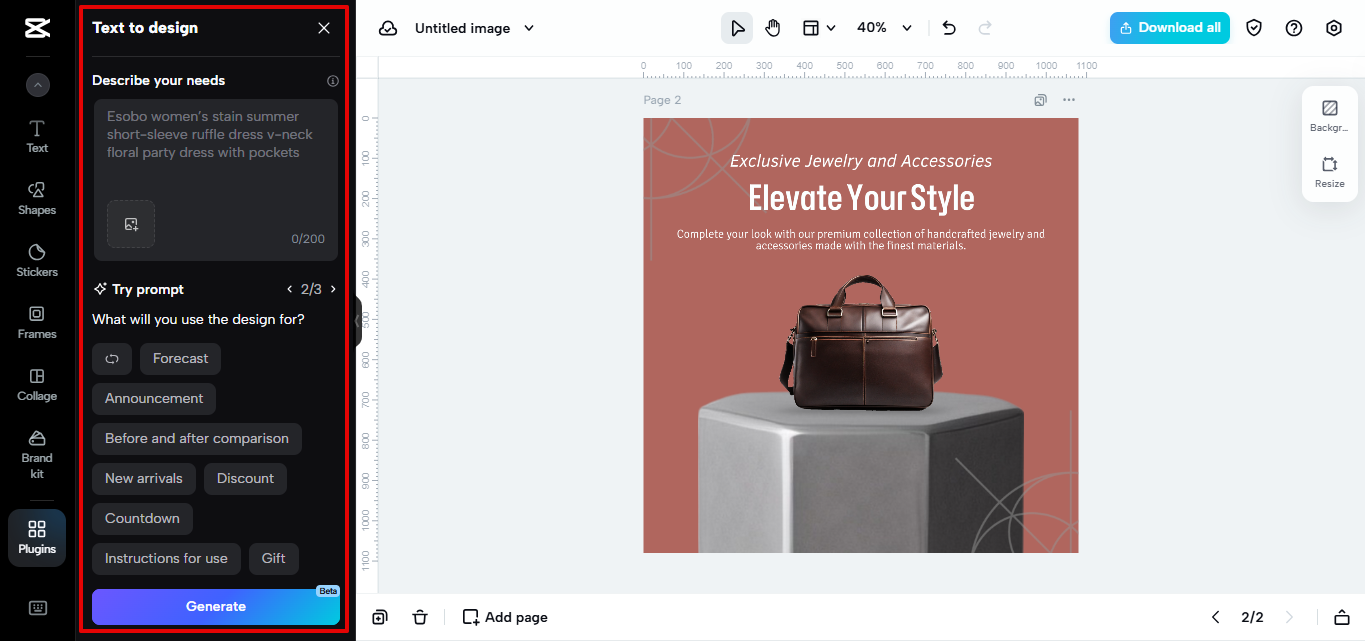 Herramienta Texto a diseño en CapCut Web