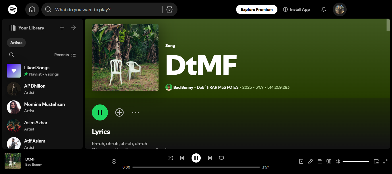 Cover di DtMF - un successo reggaeton tra le migliori canzoni di Spotify oggi