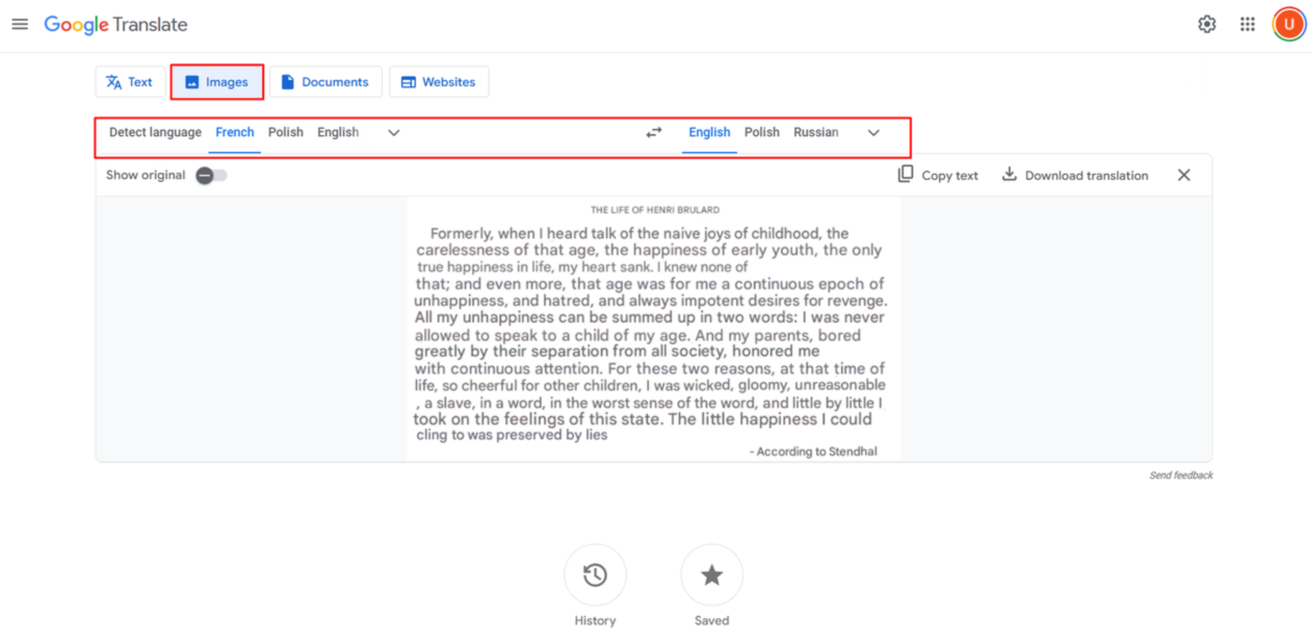 תרגום צרפתית לאנגלית בתמונות עם Google Translate