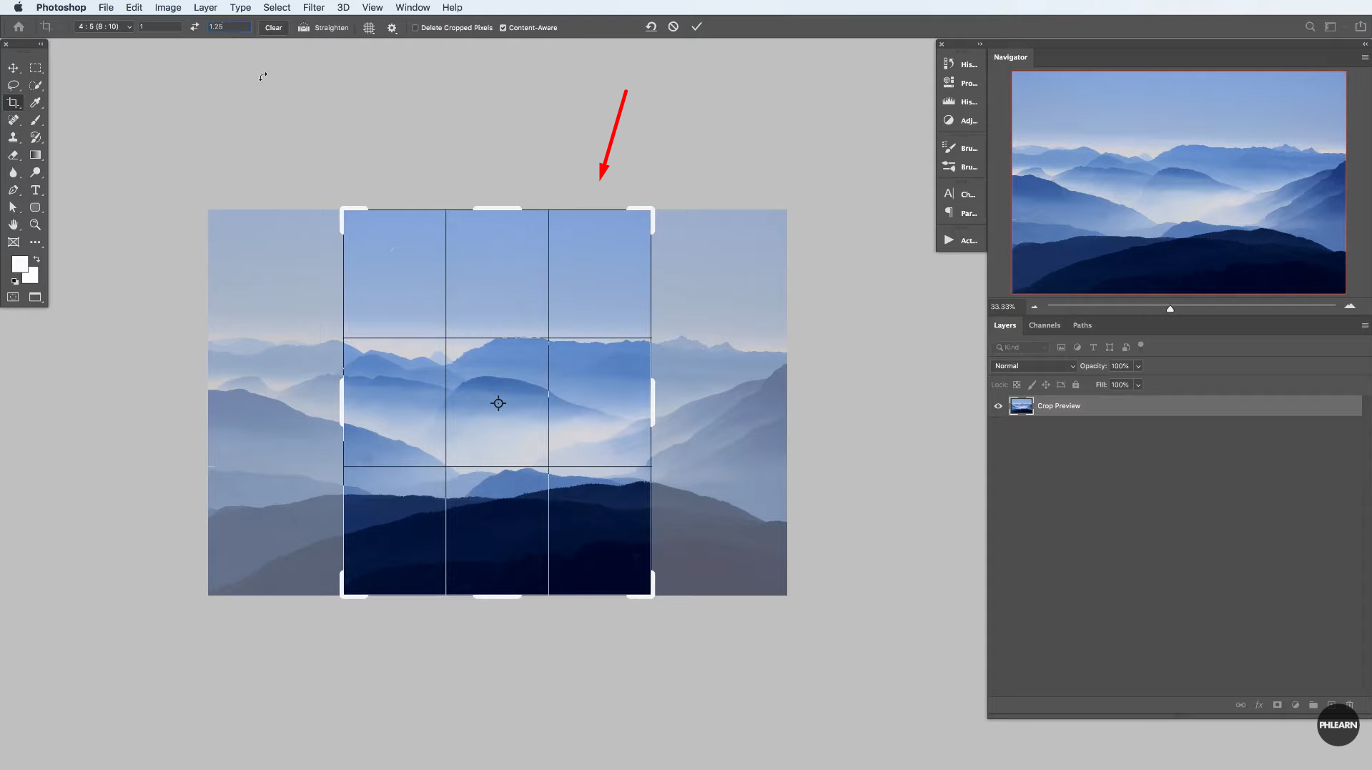 Adjust the framing in Photoshop